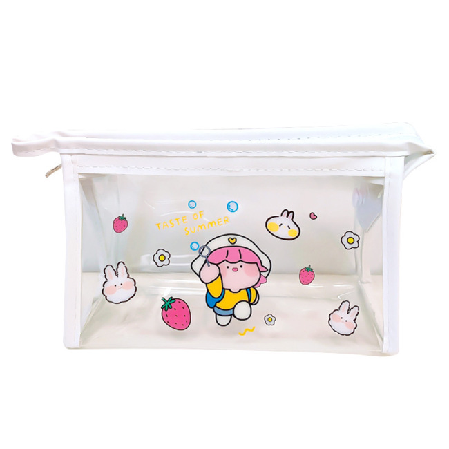 Ins cute cartoon transparent cosmetic bag net red girl heart travel storage bag portable waterproof washing bag storage