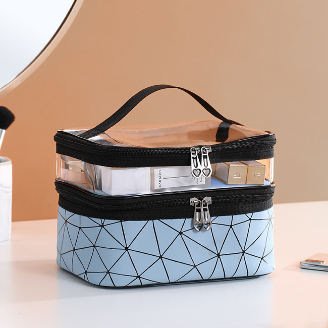 New double layer waterproof cosmetic bag large capacity transparent wash bag waterproof travel convenient skin care product storage bag