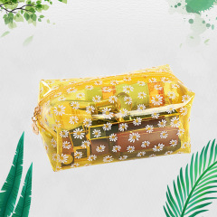 Korean printing Daisy cosmetic bag anti splash PVC cosmetic bag small daisy transparent cosmetic bag
