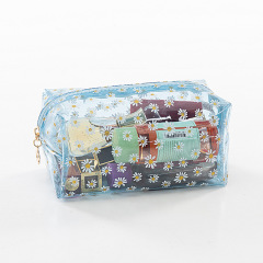 Korean printing Daisy cosmetic bag anti splash PVC cosmetic bag small daisy transparent cosmetic bag