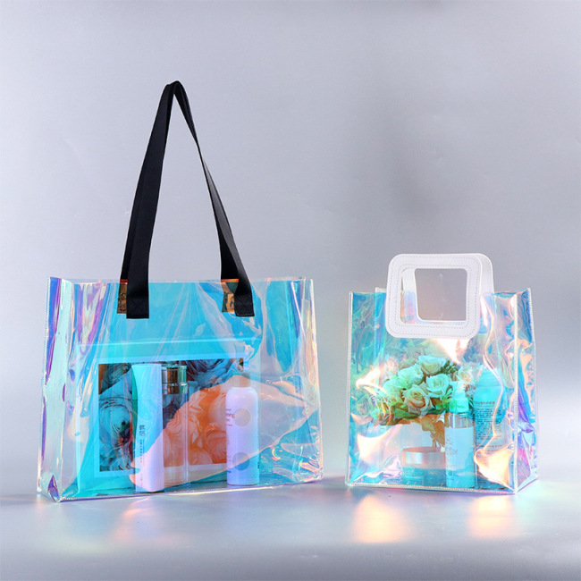Bolsa de regalo láser transparente portátil 520 regalo con bolsa de regalo de mano PVC bolsa de plástico personalizada lugar de embalaje