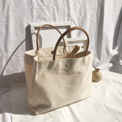 Direkte Lieferung ab Werk maßgeschneiderte natürliche Farbe umweltfreundliche recycelte Baumwoll-Canvas-Einkaufstasche mit Ledergriff