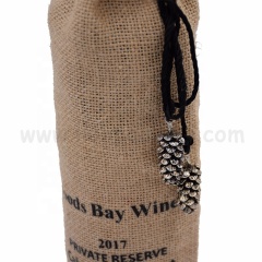 Bolsa de regalo de boda de fiesta de arpillera de impresión de logotipo personalizado bolsas promocionales de botella de vino individuales de yute