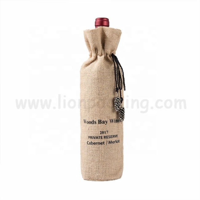 Пользовательские логотип печати мешковины партии свадебный подарочный мешочек джутовые рекламные сумки для одной бутылки вина
