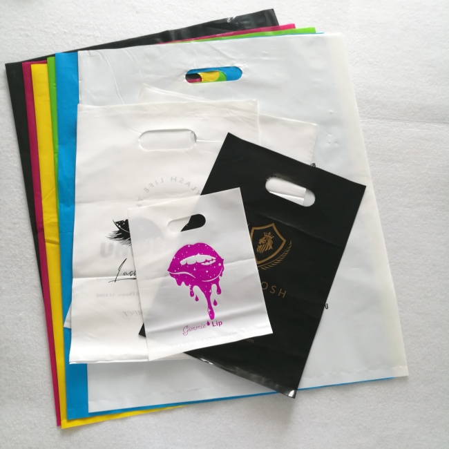 Hot sell high quality HDPE handle promotion gloss poly plastic bags