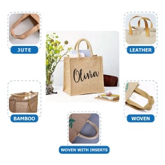 Cadeau Logo personnalisé Eco tissu réutilisable sacs de transport femmes plage fourre-tout à main laminé épicerie sacs à main shopping promotionnel sac de Jute