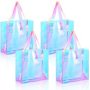 カスタム印刷されたロゴ クリア PVC ショルダー ホログラム トート バッグ、女性虹色ハンドバッグ ショッピング ハンドル バッグ再利用可能なホログラフィック バッグ。