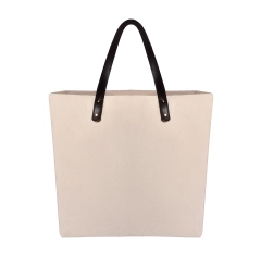 Novo design de moda personalizado com logotipo em cor de algodão marrom e couro com alças de sacola