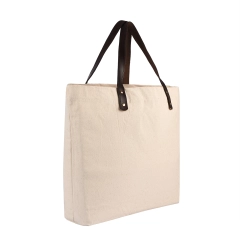 Novo design de moda personalizado com logotipo em cor de algodão marrom e couro com alças de sacola