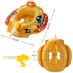 Flotador inflable para piscina de barco pirata, pistola de chorro y volante con bocina, asiento de natación para niños pequeños y juguetes para niños de 1 a 4 años