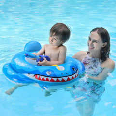 Flotador inflable para piscina de barco pirata, pistola de chorro y volante con bocina, asiento de natación para niños pequeños y juguetes para niños de 1 a 4 años