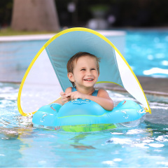 Inflatable Baby Swimming Float with Safe Bottom Support and Retractable Canopy for Safer Swim