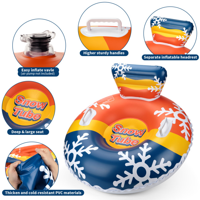 Tube à neige gonflable pour enfants et adultes - Cadeau de Noël - Luge à neige robuste avec poignées renforcées Tube de luge pour l'hiver