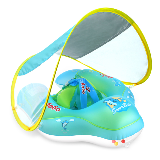 Надувной детский поплавок с безопасной нижней опорой и выдвижным навесом для более безопасного плавания