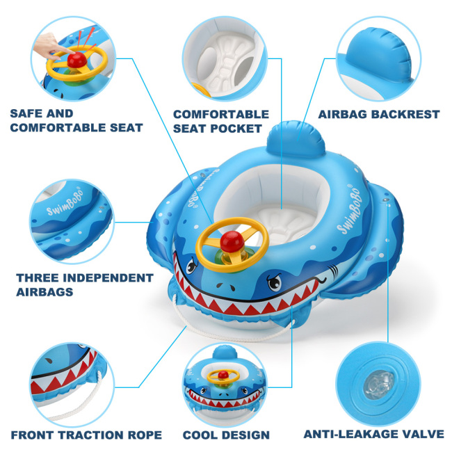 Inflatable Pirate Boat Pool Float, Squirt Gun & Steering Wheel with Horn, Swim Seat Boat Toddlers and Children's Toys for Age 1-4 Years Old
