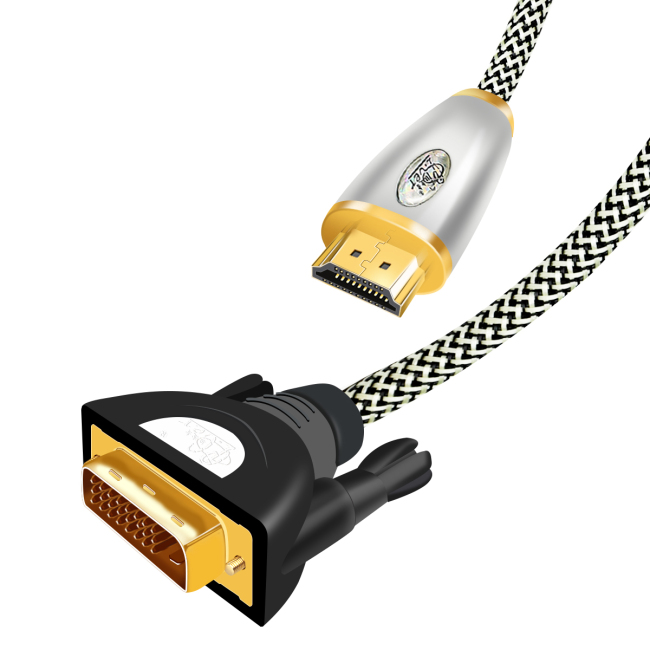 Nylon-geflochtenes HDMI-auf-DVI-Kabel Audio-Video-Kabel DVI-HDMI-Stecker auf Steckerkabel für PC-Monitor HDTV-Projektor DVI24 + 1 Stecker