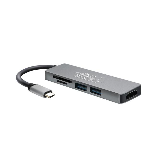 Черный многофункциональный адаптер USB-концентратора Type-C PCER для чтения SD-карт HDMI и TF и ​​конвертер USB 5 в 1