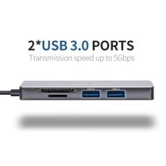 Adaptador de concentrador USB tipo C multifunción negro PCER a HDMI y lectura de tarjeta TF SD y convertidor USB 5 en 1