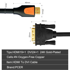 PCER Cable HDMI a DVI Cable DVI a HDMI Cable de audio y video Cable DVI HDMI macho a macho Para PC Monitor HDTV Proyector DVI24 + 1 macho