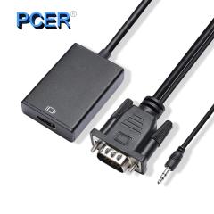 Адаптер PCER VGA-HDMI для мужчин и женщин, конвертер VGA HDMI, дополнительный аудиокабель USB для проектора экрана компьютера