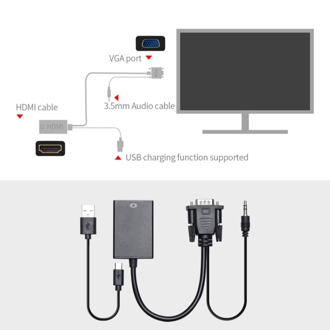 VGA to HDMI adapter VGA male to HDMI female VGA HDMI converter extra USB audio cable for Computer Display Screen projector tv