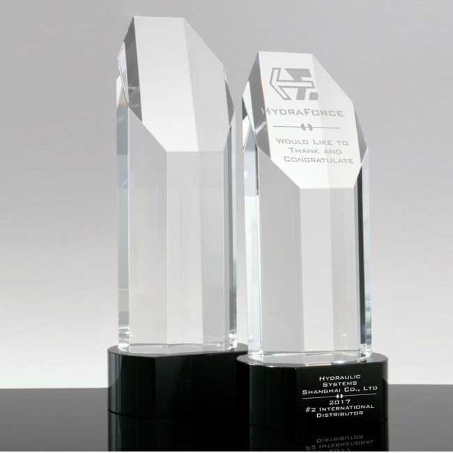 Wholesale k9 Crystal Trophy and Awards Clear Optical Crystal Column Awards Crystal Trophy with black base