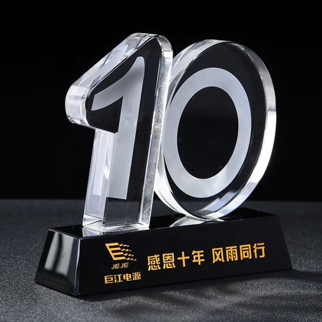 Wholesale high quality glass trophy custom10th anniversary crystal trophy souvenir