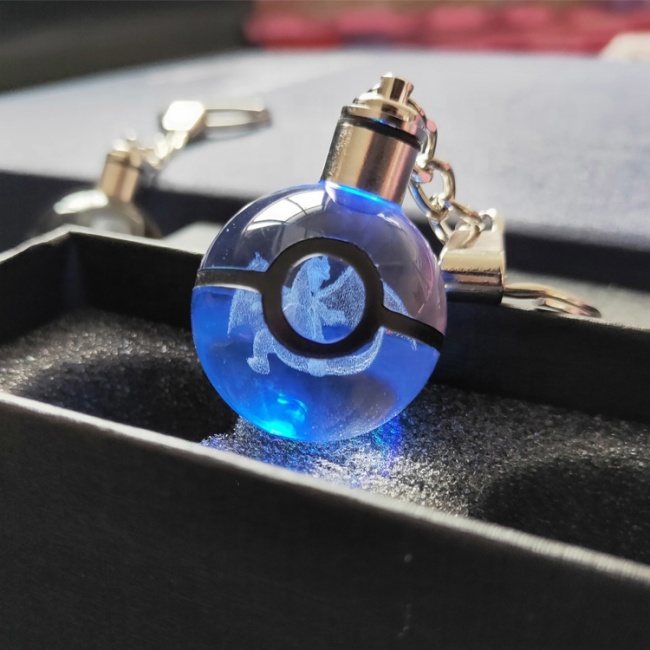 Cheap wholesale Led Light Pokemon Go Ball Crystal ball Keychains for Christmas gifts