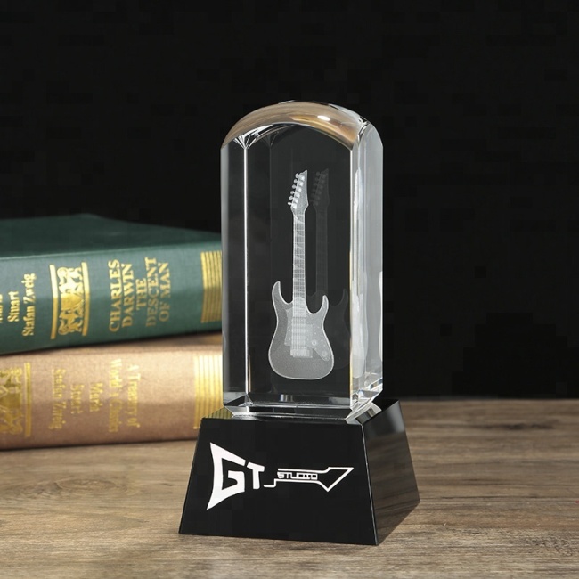 custom 3d crystal cube laser engraving guitar model