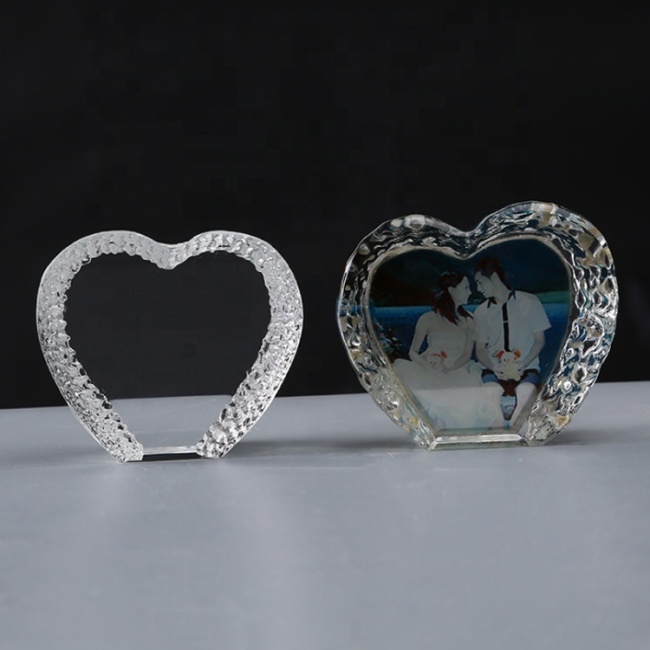 Wholesale blank K9 heart-shaped crystal iceberg laser engraving supplies for custom crystal photo frame souvenir gifts