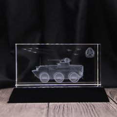 Cube de cristal K3 modèle d'avion de réservoir 9D gravé au Laser personnalisé pour des souvenirs d'artisanat