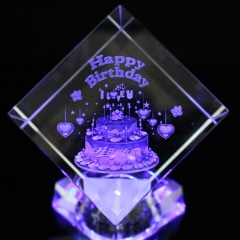 Grabado láser personalizado cristal decoración del hogar cubo artesanía regalo de cumpleaños