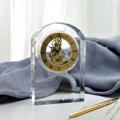 Reloj de mesa de cristal con forma de puerta K9 de alta calidad, reloj de cristal de mesa de decoración del hogar con logotipo personalizado