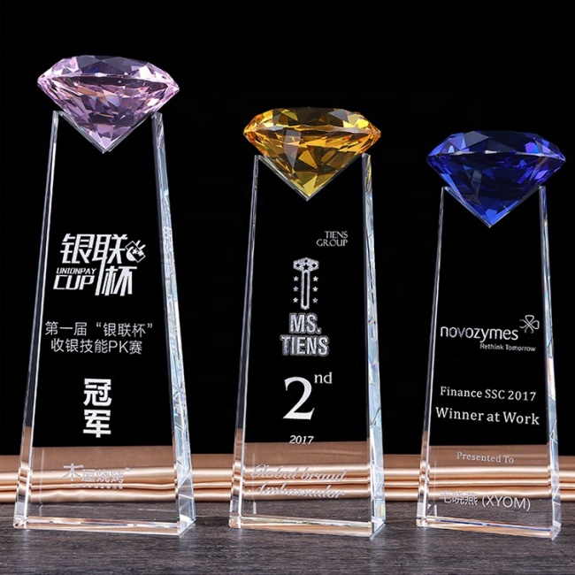 high quality K9 Crystal glass Diamond Trophy Customized for Award Gifts
