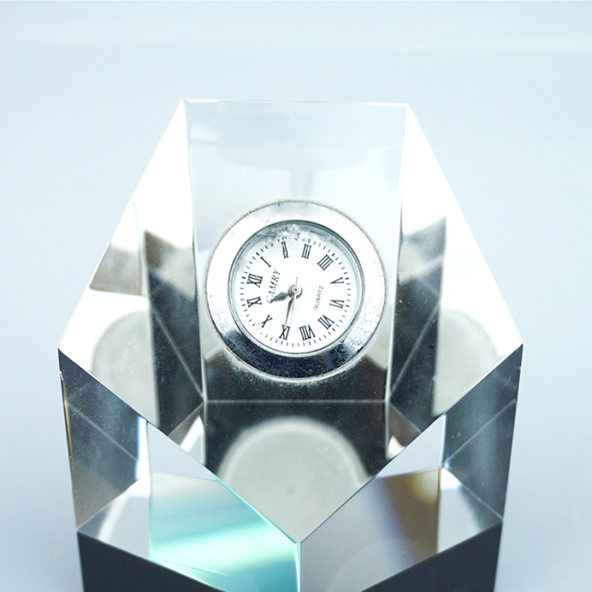 High quality desk crystal clock trophy for business gift