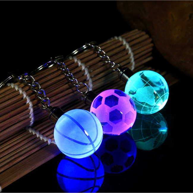 HDW Wholesale Golf crystal Keychain with led light custom logo Glowing crystal keychain for Business gifts