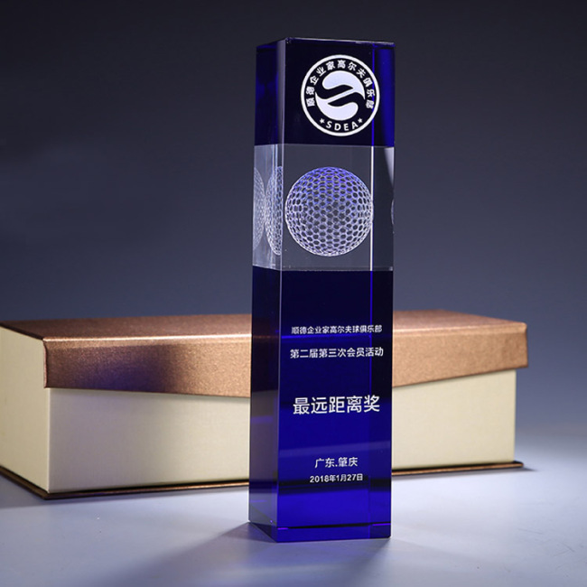 guangzhou Creative Custom 3d Laser Engraving blue And White Crystal cube trophy Awards For Company Business Anniversary Gift