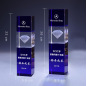 guangzhou Creative Custom 3d Laser Engraving blue And White Crystal cube trophy Awards For Company Business Anniversary Gift