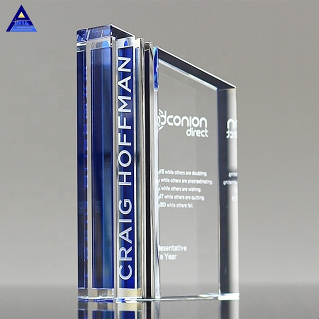 2019 Exquisite Design Team Souvenir Custom Blue Clear Transform Honor Crystal Trophy
