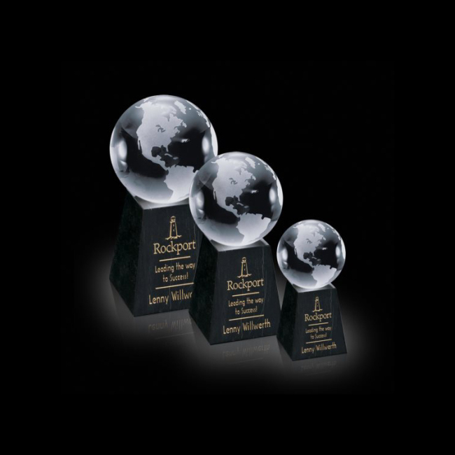 Decorative Round Ball Shaped Clear Glass World Globe Award on Tall Marble Crystal Earth Globe award trophy