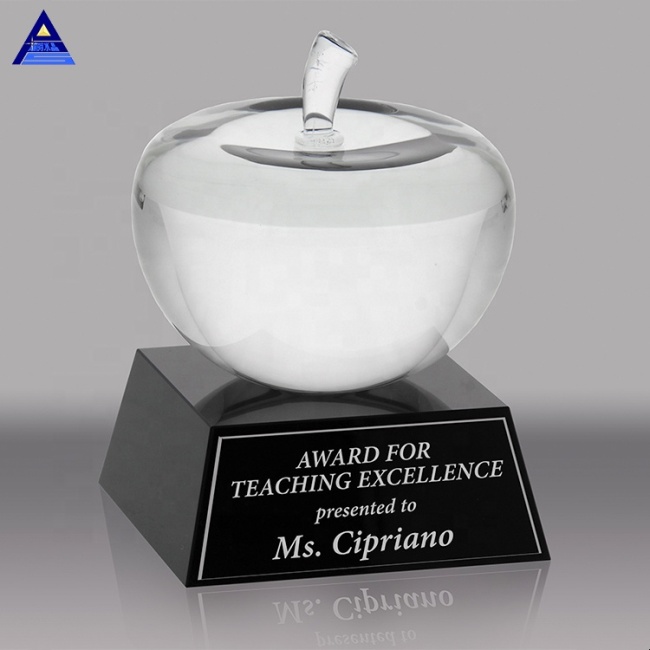 Logo Printed Unique Shape Clear K9 Glass Crystal Apple Paperweight For Teachers Birthday Love Gifts