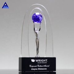 Prix ​​​​de trophée en verre de cristal de globe du monde d'allégorie de conception de vente chaude