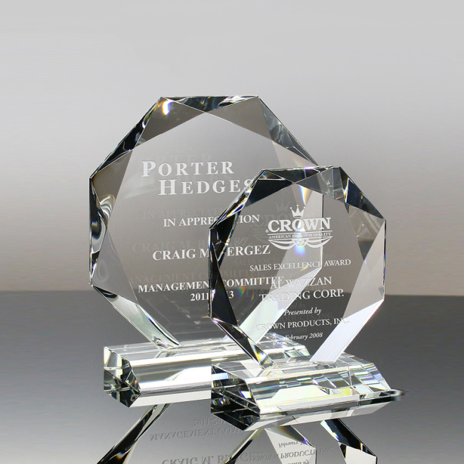 Award Trophies Octagonal Shape Blank Plaques Personalized Engraved Customized Logo K9 Cup Sport Plaque Octagonal Crystal Trophy