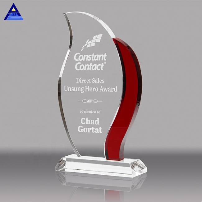Custom 3D Laser Engrave Flame Shaped Trophies With Red Accent For Corporate Gifts