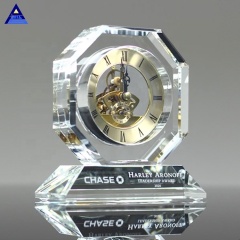 Reloj de cristal grabado ejecutivo de encargo del reloj del escritorio de la tabla del regalo de la publicidad con el logotipo