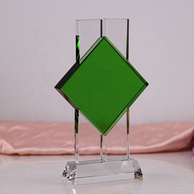 New Design Blue Crystal Trophy Award Custom Glow Crystal Award Clear Glass Trophy