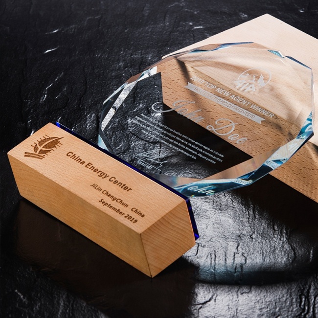 hot sales blank glass Octagon award for gift/glass trophy K9 Crystal awards/Crystal Glass Trophy Wooden Award Plaque Art Craft