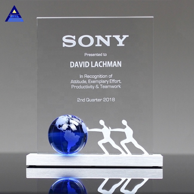 Decorative Round Ball Shaped Clear Glass World Globe Crystal Earth Globe award trophy