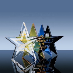 Trophée en verre de cristal de conception de forme d'étoile de mode presse-papiers de bloc d'étoile de cristal