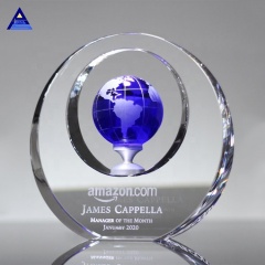 Großhandel Home Decoration Blue Circle Plaque Award Trophy Kristallglas Weltkugel